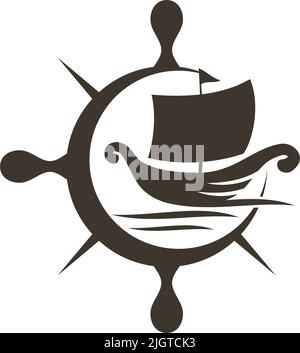 Boat Ship compass marine wheel logo Icon Illustration Brand Identity Stock Vector