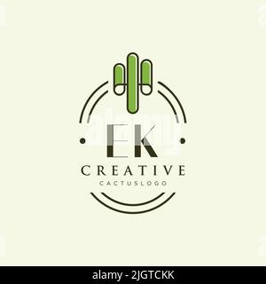 EK Initial letter green cactus logo template vector Stock Vector