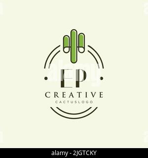 EP Initial letter green cactus logo template vector Stock Vector