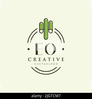 EO Initial letter green cactus logo template vector Stock Vector