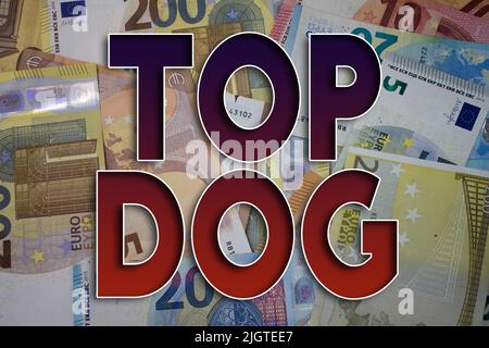 Top Dog word with money. Paper currency background with different banknotes. Stock Photo