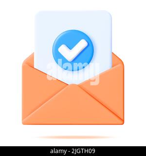 3D Paper Envelope with Approved Document Isolated Stock Vector