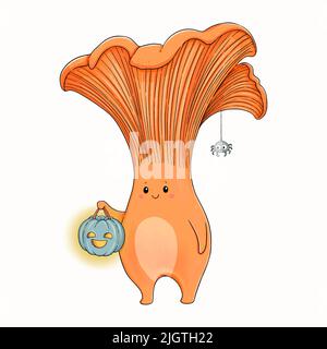 Halloween cute chanterelle jack o lantern vector Stock Vector