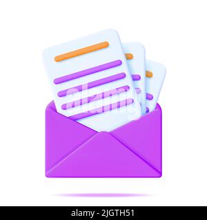 3D Document Sheet in Yellow Envelope Isolated Stock Vector