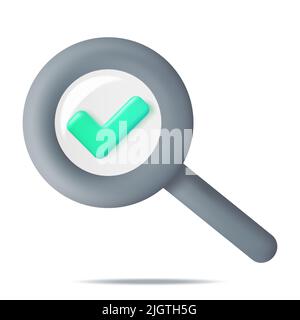 Check mark with magnifying glass icon in comic style. Loupe accept ...
