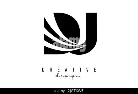 Creative black letter Dj d j logo with leading lines and road concept design. Letters with geometric design. Vector Illustration with letter and creat Stock Vector