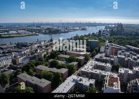 Hamburg, Germany  22 June 2022,  The view of the port of Hamburg from above Stock Photo