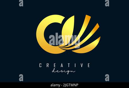 Creative golden letter Co c o logo with leading lines and road concept design. Letters with geometric design. Vector Illustration with letter and crea Stock Vector