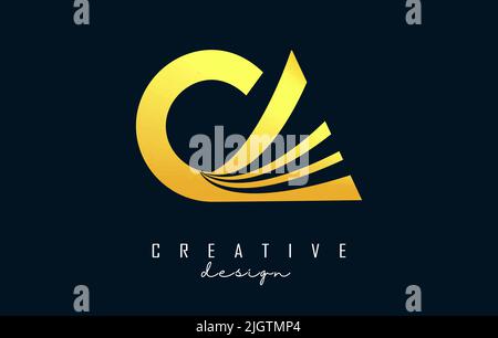 Creative golden letter CA c a logo with leading lines and road concept design. Letters with geometric design. Vector Illustration with letter and crea Stock Vector