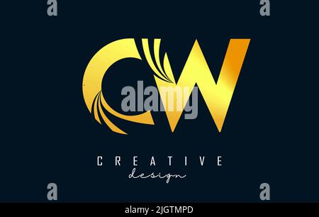 Creative golden letter Cw c w logo with leading lines and road concept design. Letters with geometric design. Vector Illustration with letter and crea Stock Vector