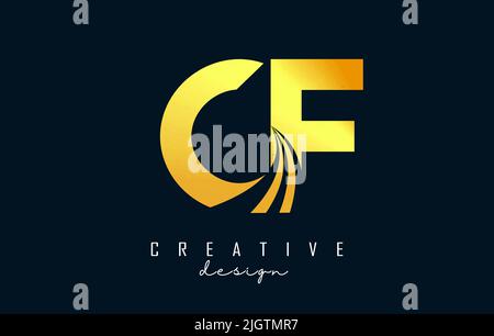 Creative golden letter CF c f logo with leading lines and road concept design. Letters with geometric design. Vector Illustration with letter and crea Stock Vector