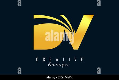 Creative golden letter DV d v logo with leading lines and road concept design. Letters with geometric design. Vector Illustration with letter and crea Stock Vector