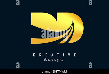 Creative golden letter Dd d logo with leading lines and road concept design. Letters with geometric design. Vector Illustration with letter and creati Stock Vector