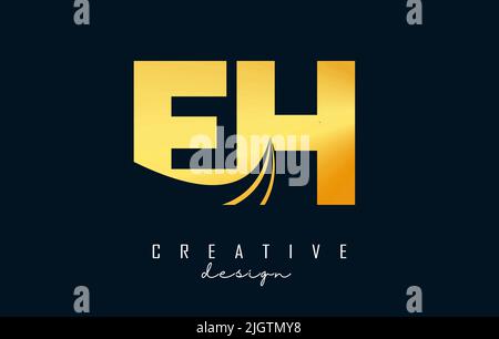 Creative golden letter EH e h logo with leading lines and road concept design. Letters with geometric design. Vector Illustration with letter and crea Stock Vector
