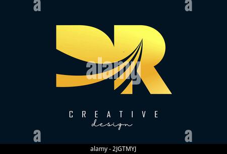 Creative golden letter DR d r logo with leading lines and road concept design. Letters with geometric design. Vector Illustration with letter and crea Stock Vector
