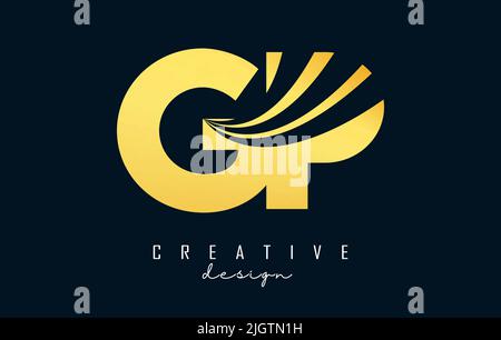 Creative blue letter GP G P logo with leading lines and road concept design. Letters with geometric design. Vector Illustration with letter and cuts. Stock Vector