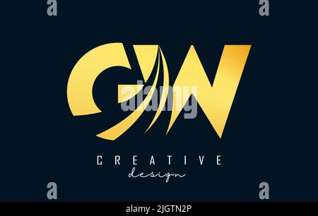 Creative blue letter Gw g w logo with leading lines and road concept design. Letters with geometric design. Vector Illustration with letter and cuts. Stock Vector
