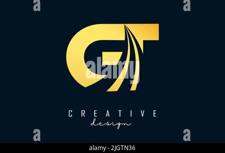 Creative blue letter GT g t logo with leading lines and road concept design. Letters with geometric design. Vector Illustration with letter and cuts. Stock Vector