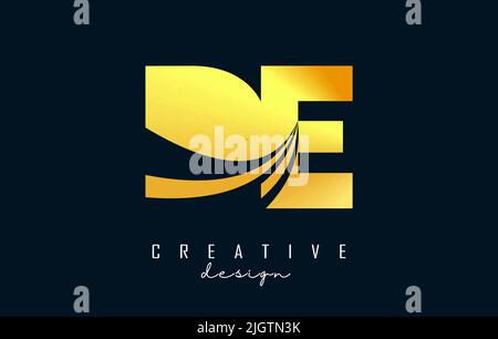 Creative golden letter DE d e logo with leading lines and road concept design. Letters with geometric design. Vector Illustration with letter and crea Stock Vector