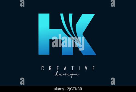 Creative blue letter HK h k logo with leading lines and road concept design. Letters with geometric design. Vector Illustration with letter. Stock Vector