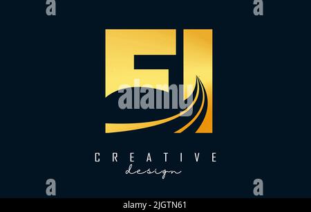 Creative golden letter EI e i logo with leading lines and road concept design. Letters with geometric design. Vector Illustration with letter and crea Stock Vector