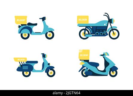 Delivery pack delivery men motorcycles with boxes on the trunk Stock Vector