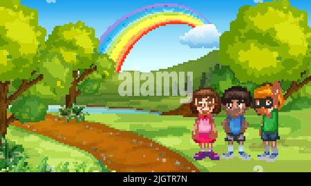 Children hanging out in the park illustration Stock Vector