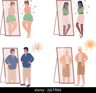 People with good self esteem semi flat color vector characters set Stock Vector