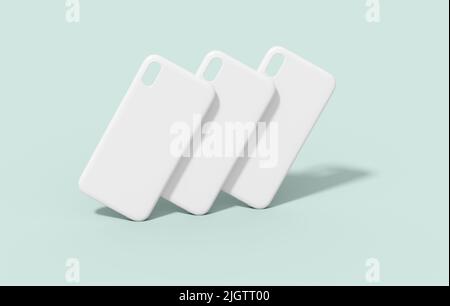 Mobile phone case mockup, white covers template isolated on a neutral color background. Blank smartphone plastic protector for brand design presentati Stock Photo