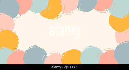 Frame with beige background, consisting of multicolored circles of delicate pastel colors. Abstract banner template with space for text and frame on Stock Vector