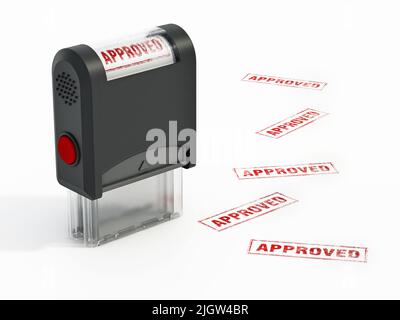 Rubber stamp with approved seal. 3D illustration. Stock Photo