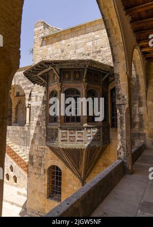 Latticework balcony in Beiteddine Palace, Mount Lebanon Governorate, Beit ed-Dine, Lebanon Stock Photo