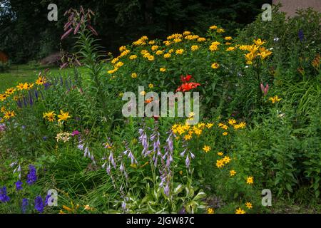 Cottage garden in a small village near Großschönau, Waldviertel, Austria, Europe Stock Photo