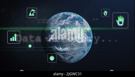 Image of data processing over globe Stock Photo
