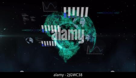 Image of statistics and data processing over globe Stock Photo