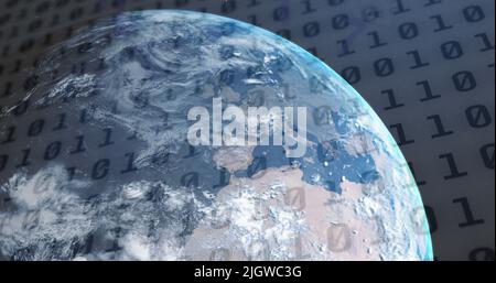 Image of binary coding over globe Stock Photo