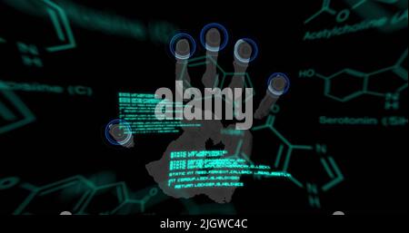 Image of data processing over biometric handprint Stock Photo