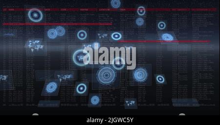 Image of data processing on screens and scopes scanning Stock Photo