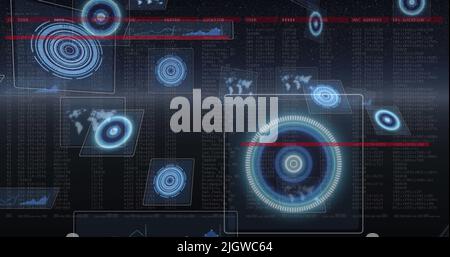 Image of data processing on screens and scopes scanning Stock Photo