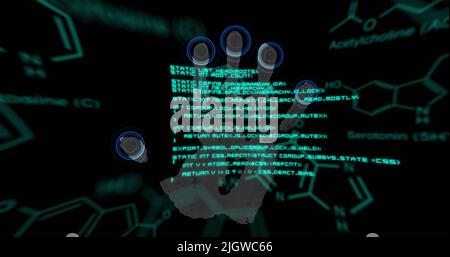 Image of data processing over biometric handprint Stock Photo