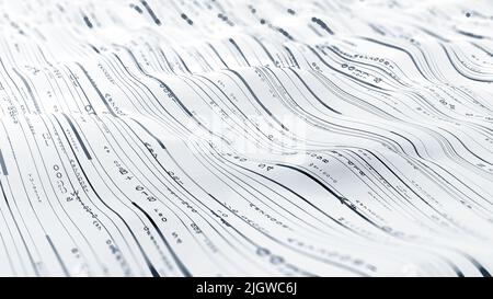 Big data flow, information field of innovation, digital cyber wave, coded information, current code. Wavy lines and color variety 3D illustration Stock Photo