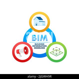 BIM - building information modeling. Software development. Industry construction. Vector illustration. Stock Vector