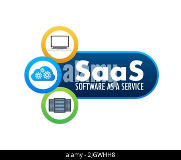 SaaS - Software as a service. Cloud sevice, synchronize. Vector illustration. Stock Vector