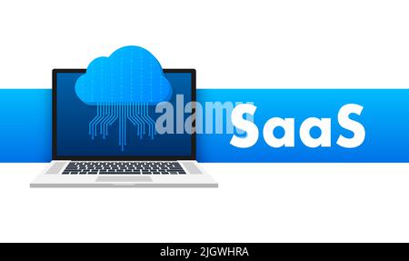 SaaS - Software as a service. Cloud sevice, synchronize. Vector illustration. Stock Vector