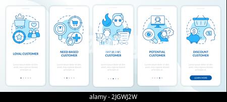 Types of customers blue onboarding mobile app screen Stock Vector