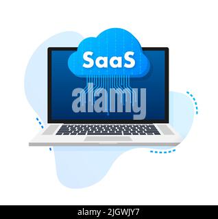SaaS - Software as a service. Cloud sevice, synchronize. Vector illustration. Stock Vector