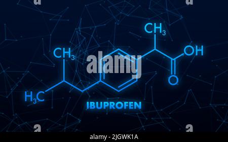 Ibuprofen formula. Concept of medicine and pharmacy. Vector illustration Stock Vector