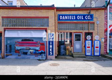 Auto repair shop mural in historic downtown Pontiac, Illinois, United States of America Stock Photo