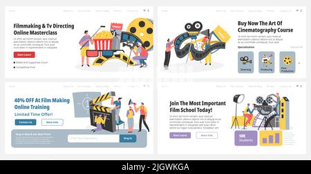 Web banner set with cinematography course promo Stock Vector
