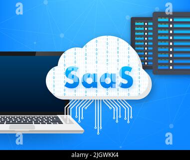 SaaS - Software as a service. Cloud sevice, synchronize. Vector illustration. Stock Vector